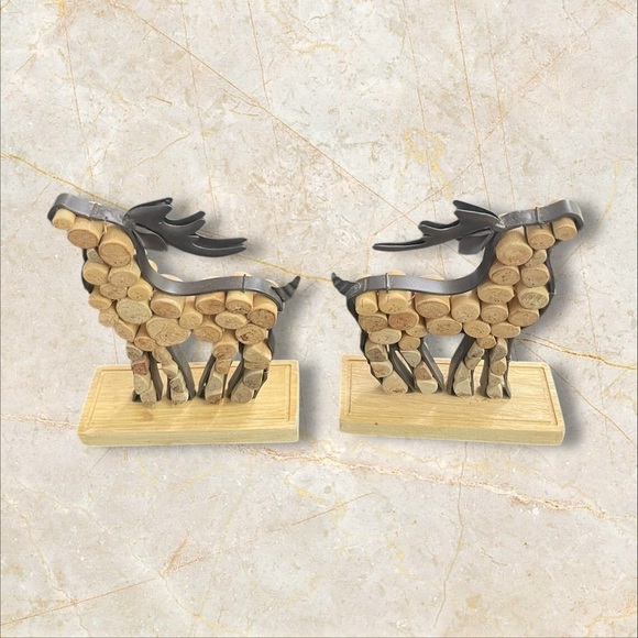 Pink Zebra Cork Wood Metal Deers 8.25"x5.75x2" Primitive Rustic set of 2 - Picture 7 of 10